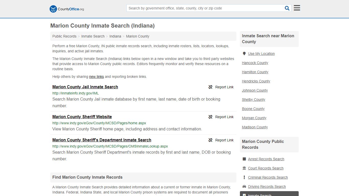 Marion County Inmate Search (Indiana) - County Office